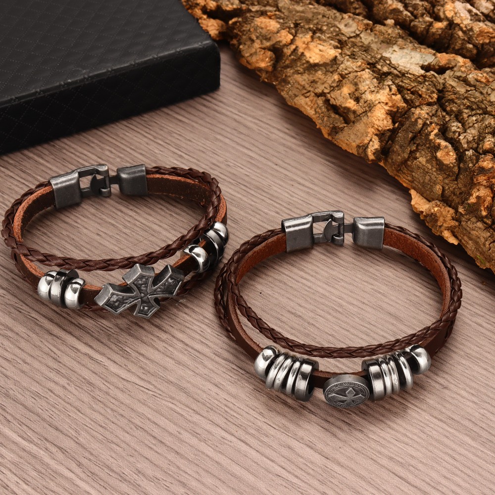 Men Accessories For Hand - Gelang kulit buatan tangan multilapis, perhiasan